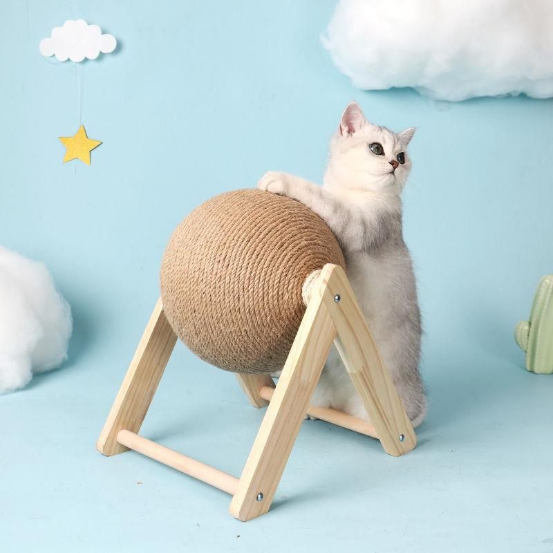 20cm Jouet pour Chat à Boule à gratter, grattoir à Chat en Bois Massif,  Base en Bois Stable et Boule à Rouler en Corde de sisal pour Les Chats Qui